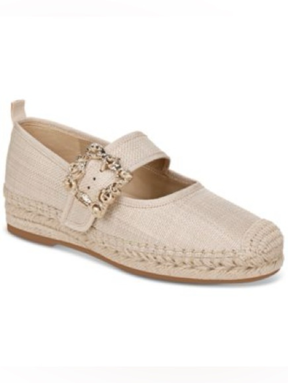 Sam Edelman Cream Mary Jane Espadrille Flats with Decorative Buckle